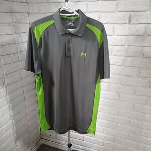 Under Armour Heatgear Men's Size Small Grey & Lime Green Loose Fit Polo Shirt